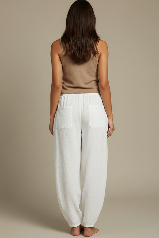 Pantalon Fluide Blanc Ample Lin Confortable Femme - vue 2