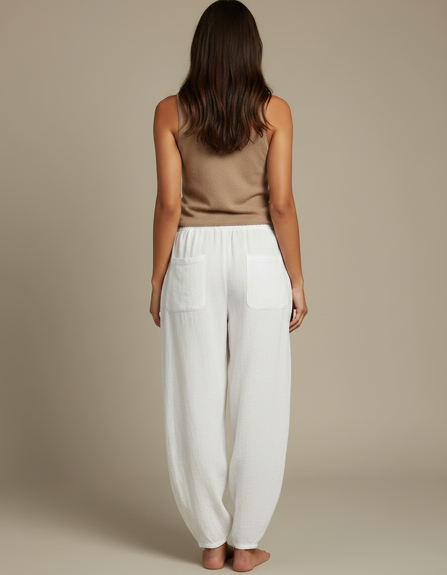 Pantalon Fluide Blanc Ample Lin Confortable Femme - vue 2