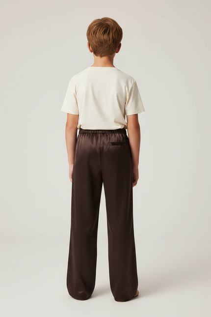 Pantalon Fluide Marron Satiné Ample Décontracté Garçon - vue 2