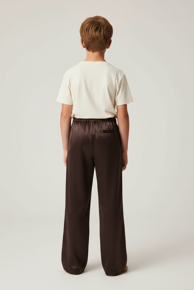 Pantalon Fluide Marron Satiné Ample Décontracté Garçon - vue 2