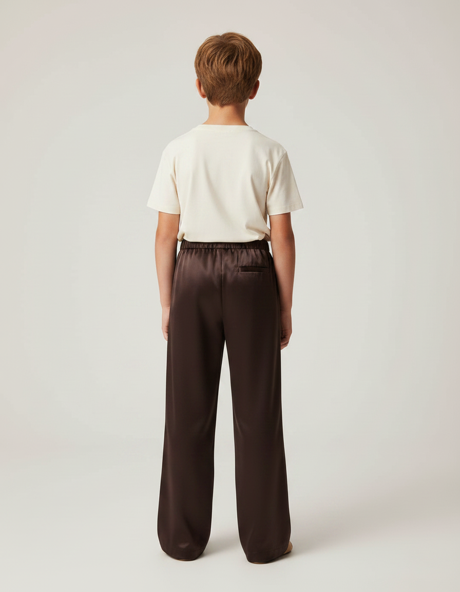 Pantalon Fluide Marron Satiné Ample Décontracté Garçon - vue 2