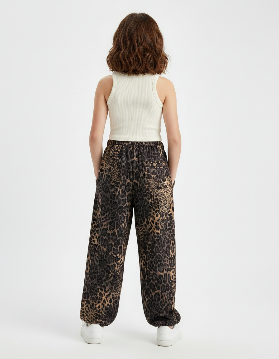 Pantalon Fluide Léopard Ample Confortable Élastique - Imprimé Molleton - vue 2