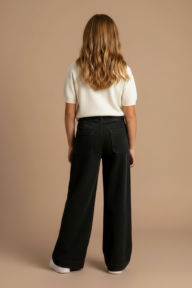 Pantalon Fluide Noir Côtelé Ample Décontracté Poches - Cordé - vue 2