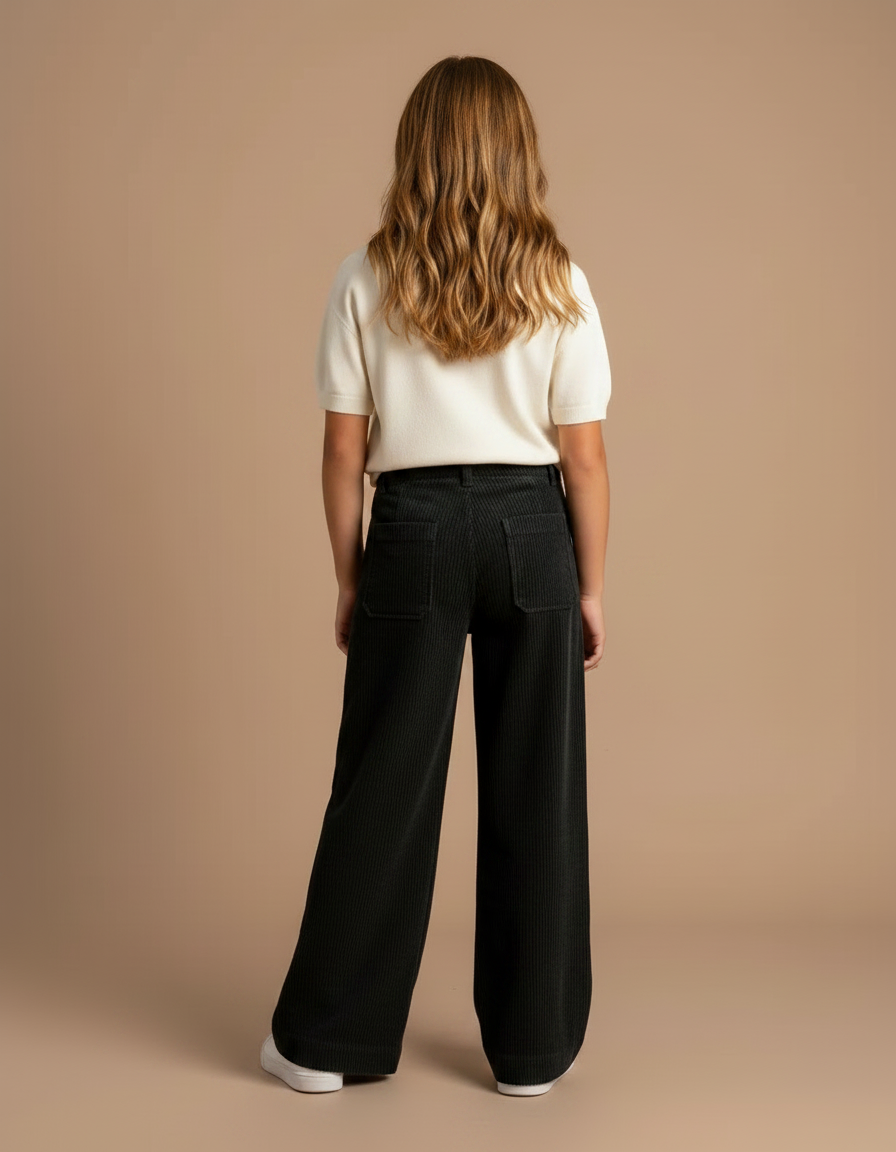 Pantalon Fluide Noir Côtelé Ample Décontracté Poches - Cordé - vue 2