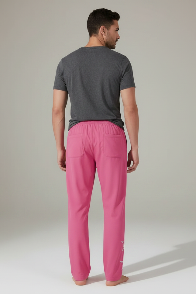 Pantalon Fluide Rose Étoiles Blanches Sport Cordon Homme - Polyester - vue 2
