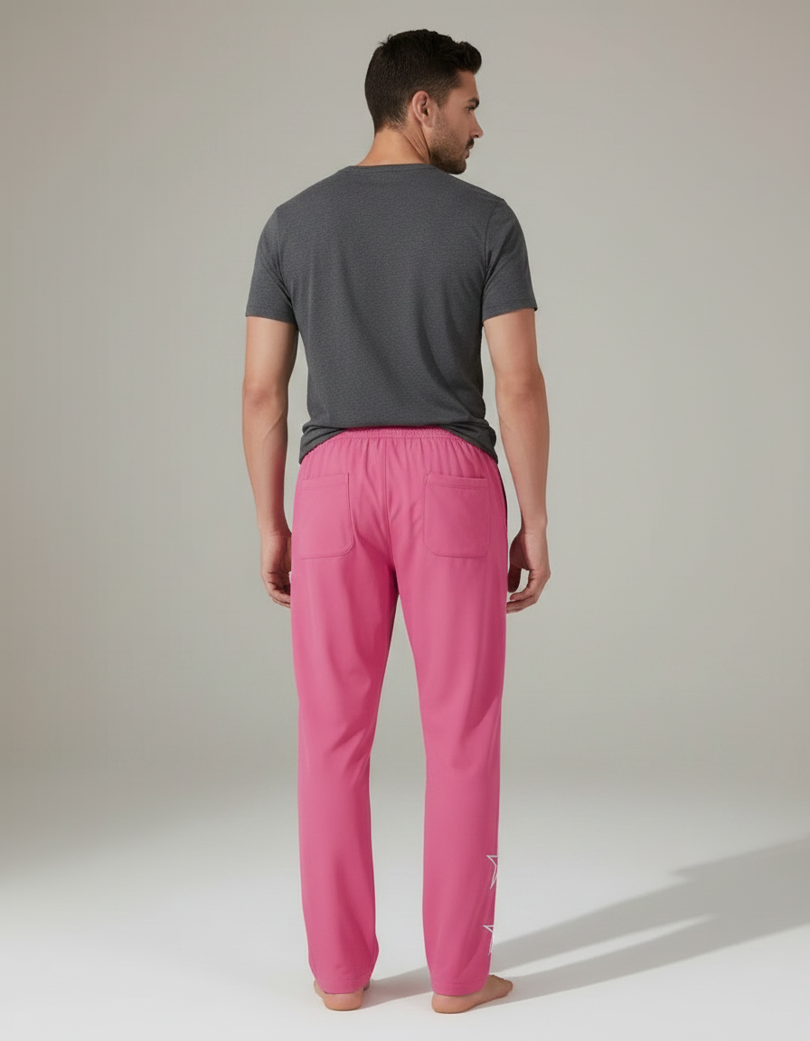 Pantalon Fluide Rose Étoiles Blanches Sport Cordon Homme - Polyester - vue 2