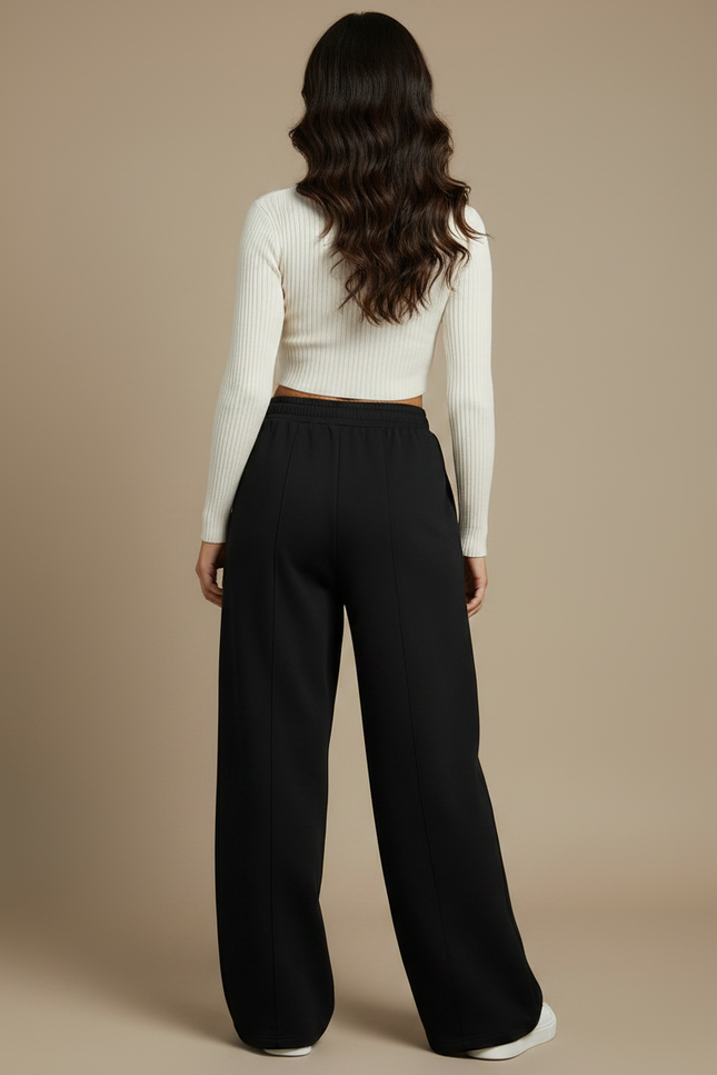 Pantalon Fluide Noir Ample Décontracté Poches - Molleton - vue 2