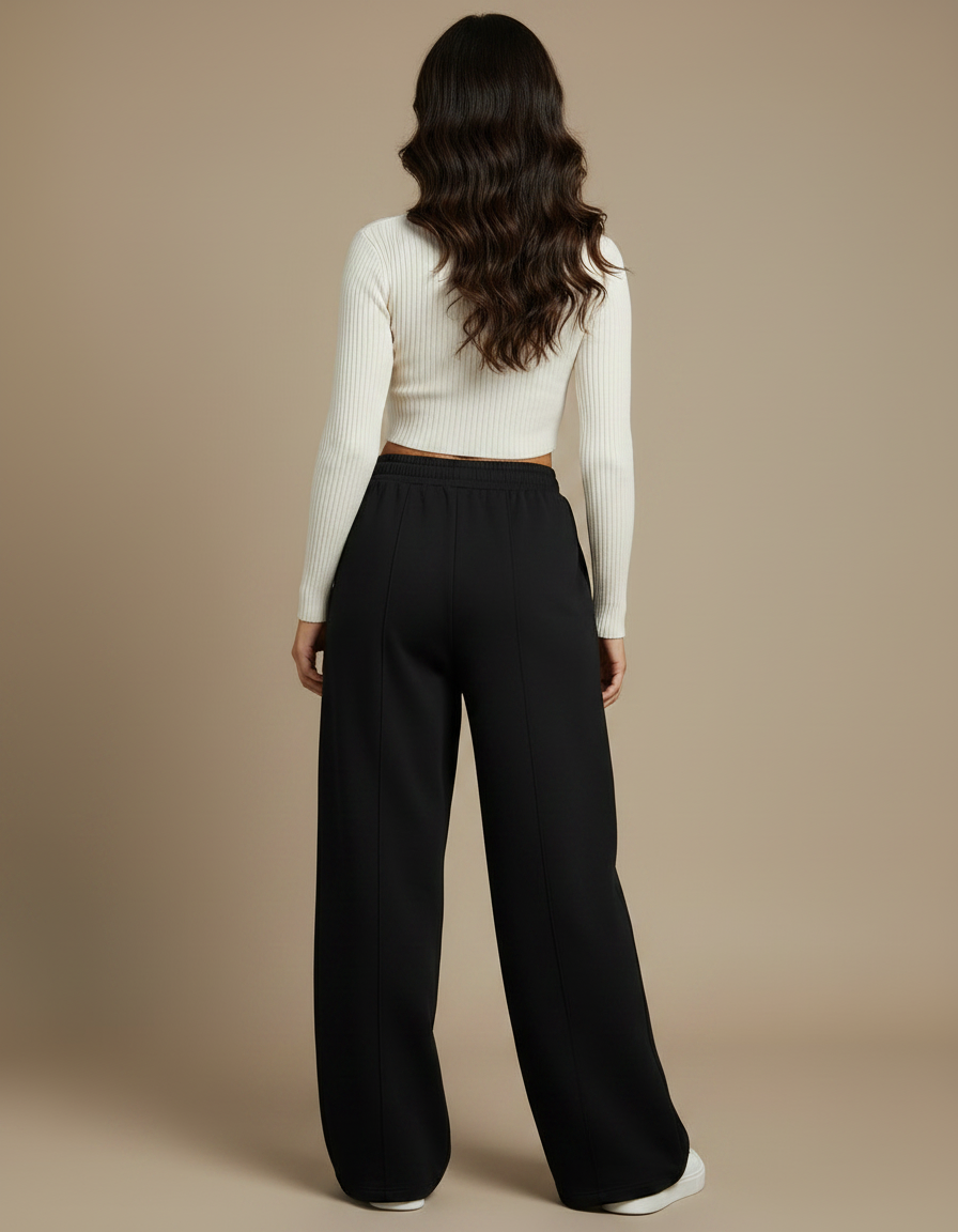 Pantalon Fluide Noir Ample Décontracté Poches - Molleton - vue 2