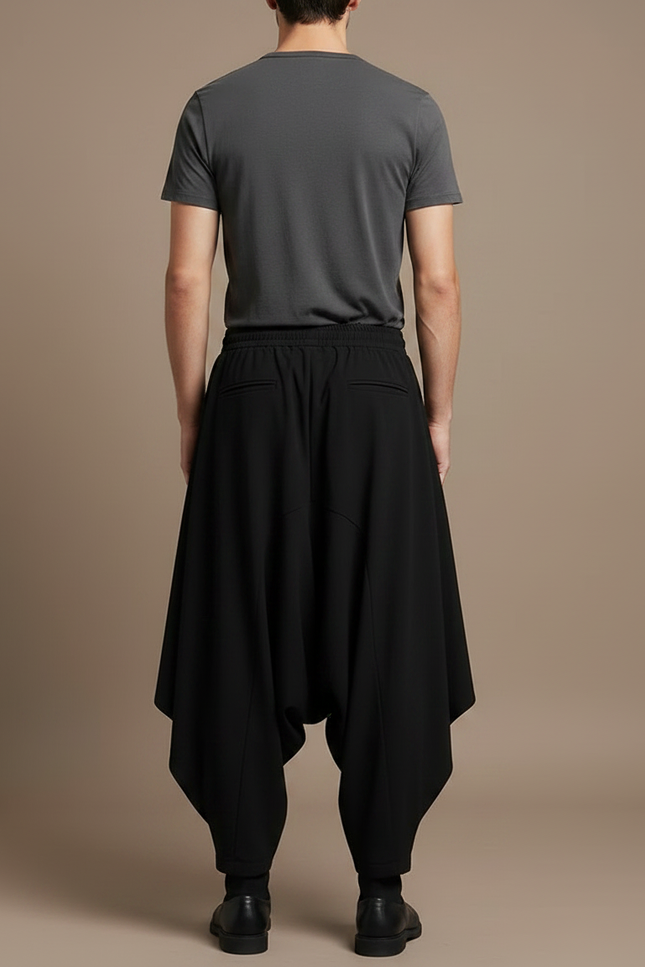 Pantalon Fluide Noir Ample Harem Asymétrique Homme - Viscose - vue 2