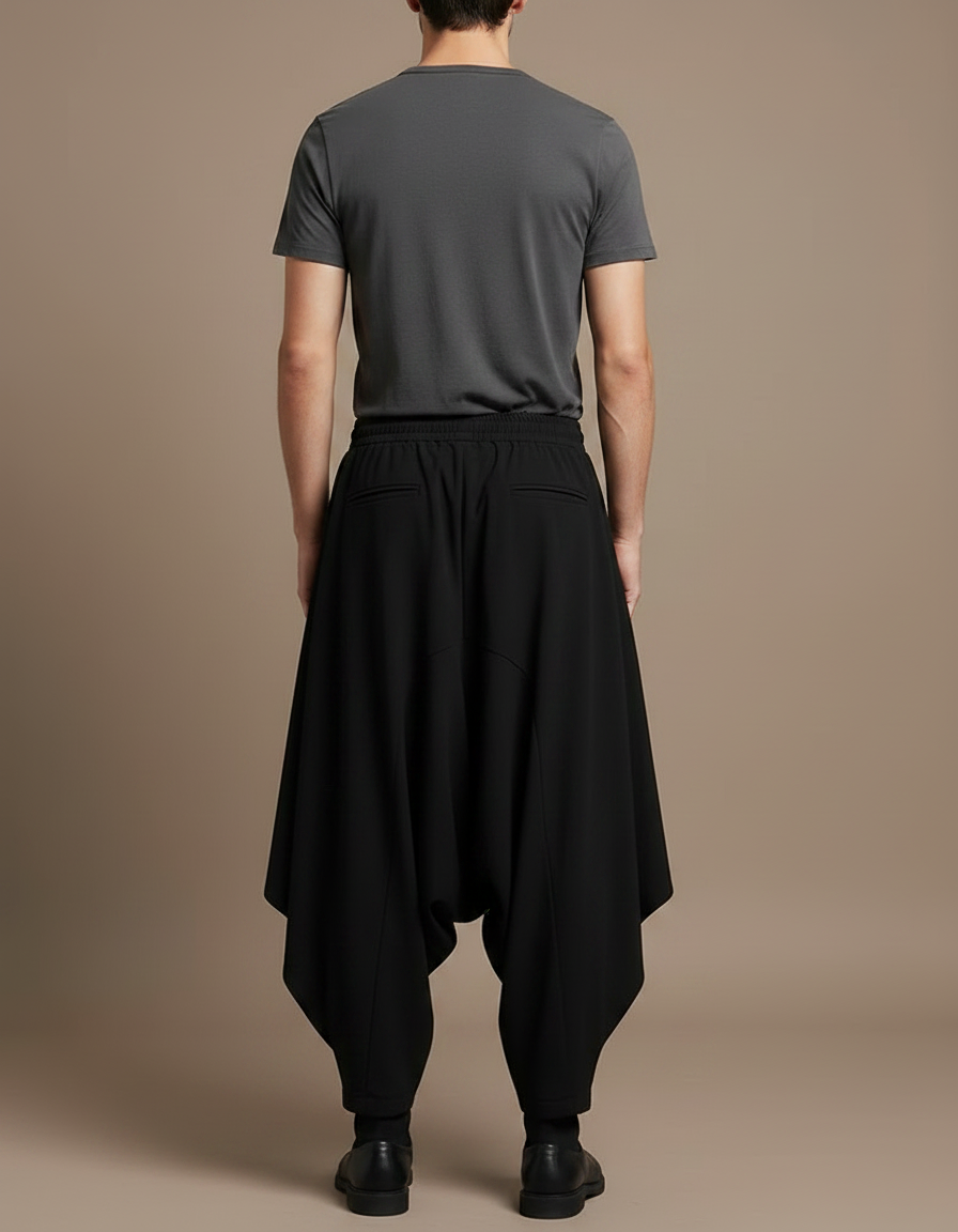 Pantalon Fluide Noir Ample Harem Asymétrique Homme - Viscose - vue 2