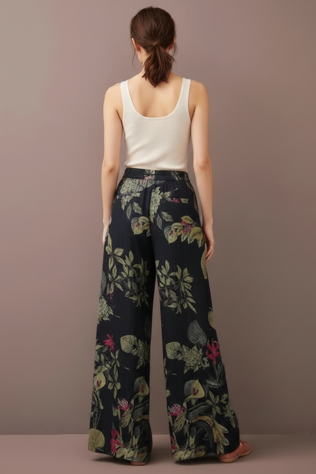 Pantalon Fluide Imprimé Floral Ample Décontracté Bohème - Lin - vue 2