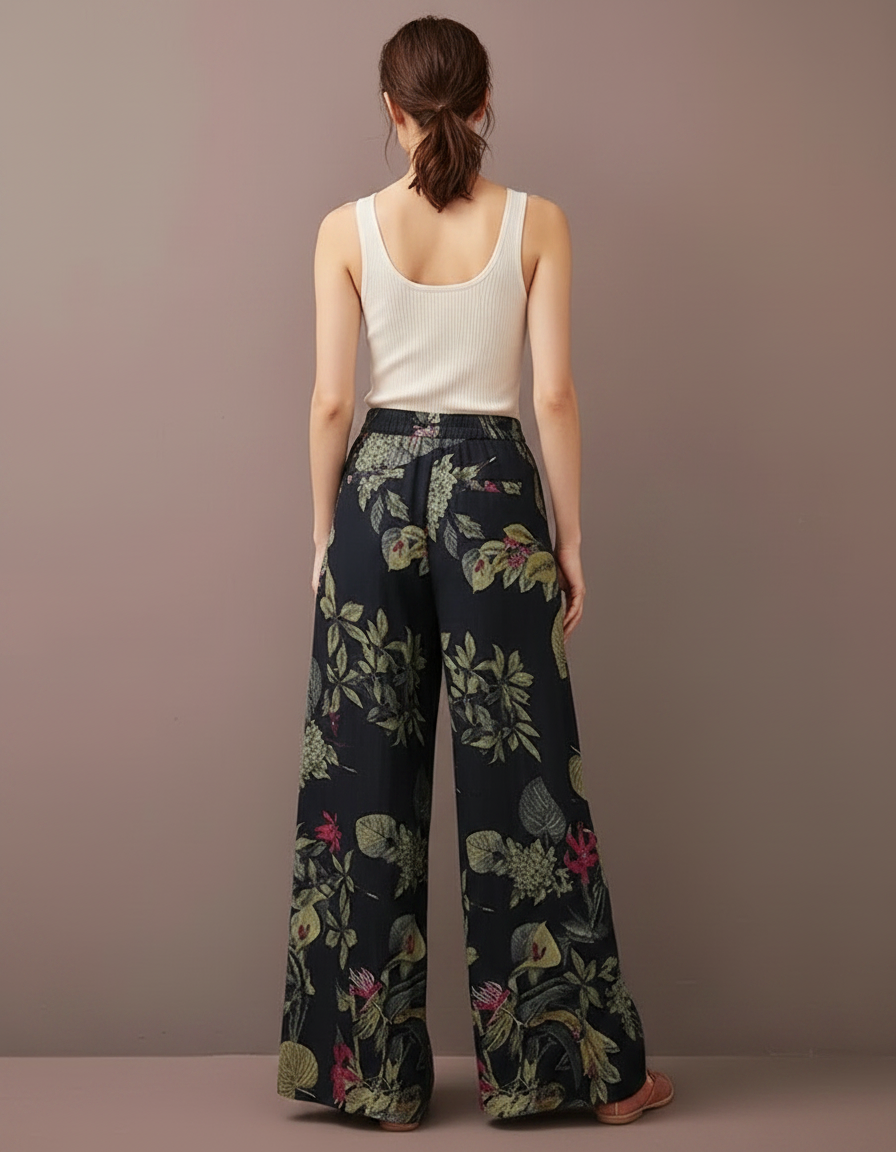 Pantalon Fluide Imprimé Floral Ample Décontracté Bohème - Lin - vue 2