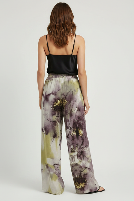 Pantalon Fluide Imprimé Floral Ample Cordon Décontracté - Lin - vue 2