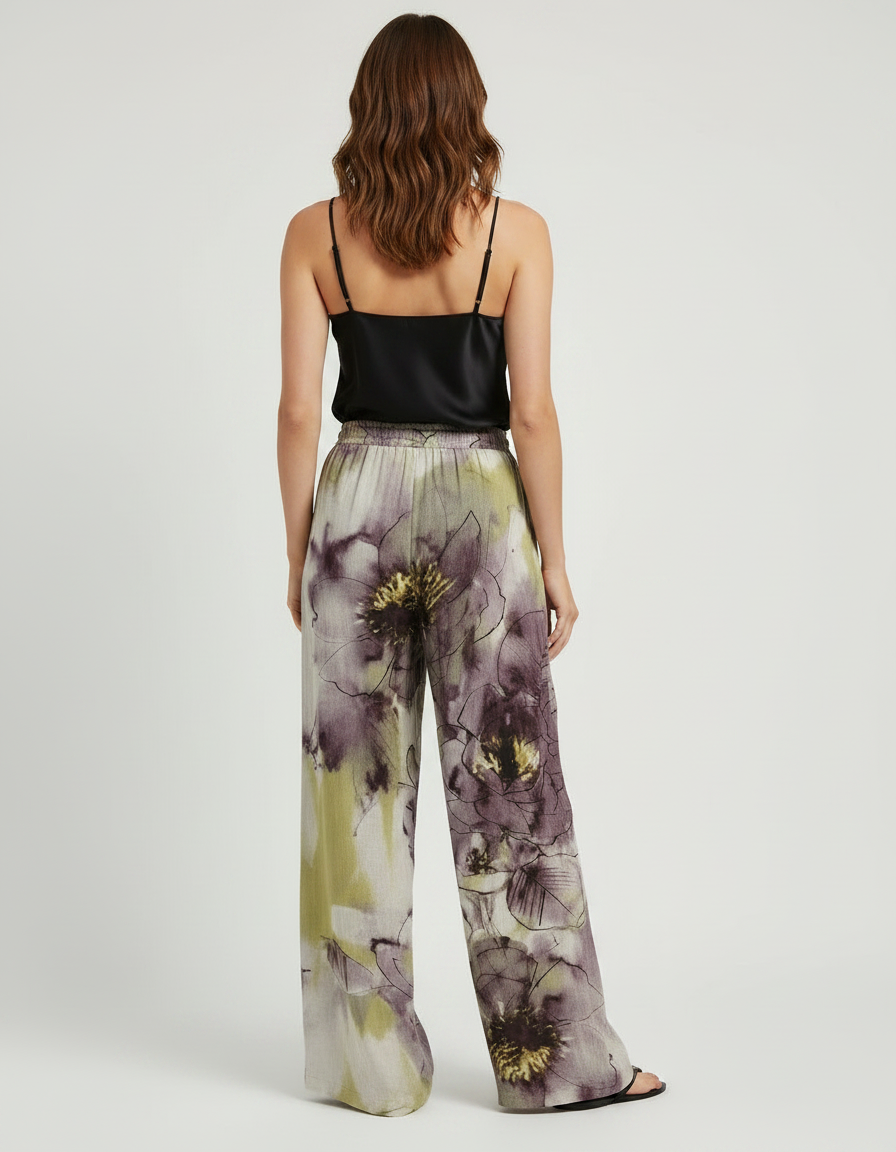 Pantalon Fluide Imprimé Floral Ample Cordon Décontracté - Lin - vue 2
