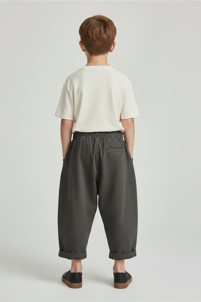 Pantalon Fluide Gris Ample Coton Enfant Décontracté - vue 2