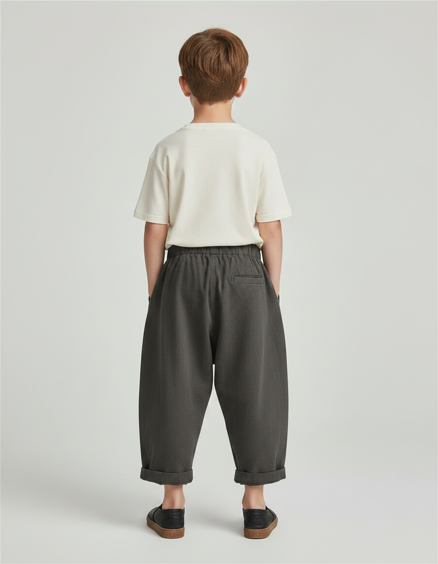 Pantalon Fluide Gris Ample Coton Enfant Décontracté - vue 2