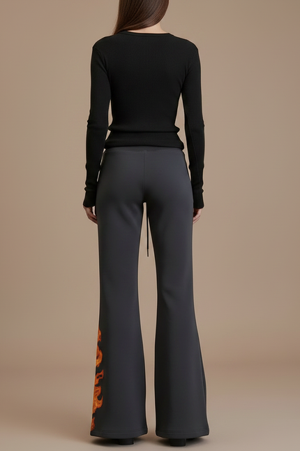 Pantalon Fluide Gris Évasé Flammes Taille Haute Confortable - Molleton - vue 2