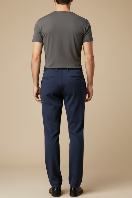 Pantalon Fluide Bleu Marine Droit Extensible Business Homme - Polyester - vue 2