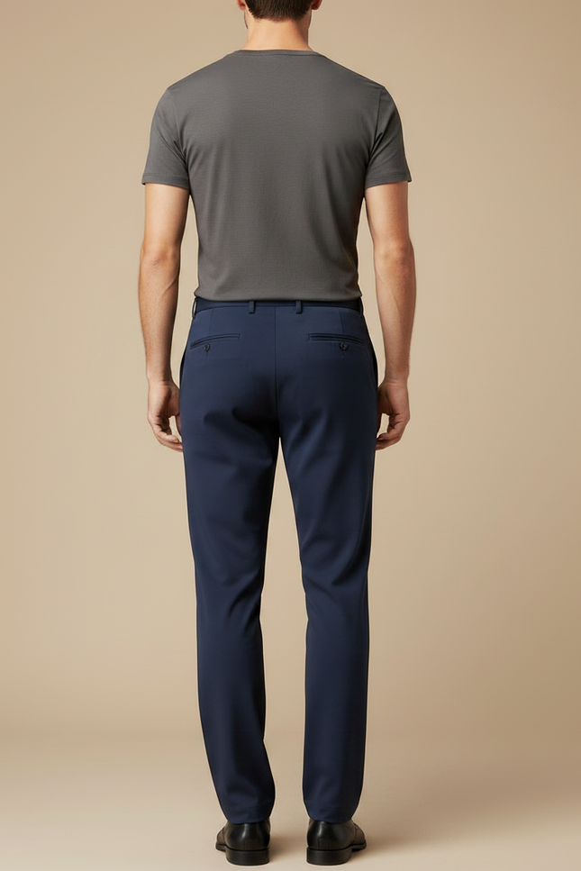 Pantalon Fluide Bleu Marine Droit Extensible Business Homme - Polyester - vue 2