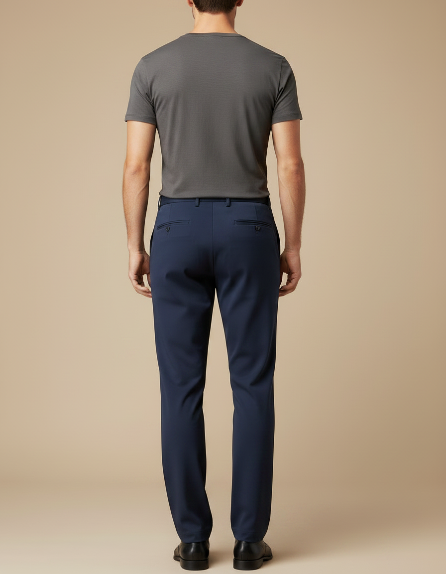Pantalon Fluide Bleu Marine Droit Extensible Business Homme - Polyester - vue 2