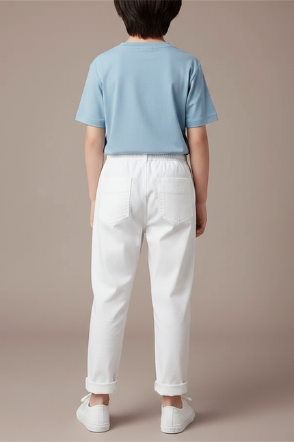 Pantalon Fluide Blanc Coton Élastique Décontracté Garçon - vue 2