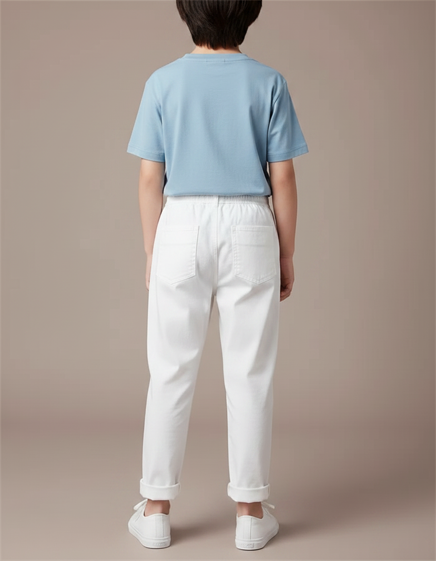 Pantalon Fluide Blanc Coton Élastique Décontracté Garçon - vue 2