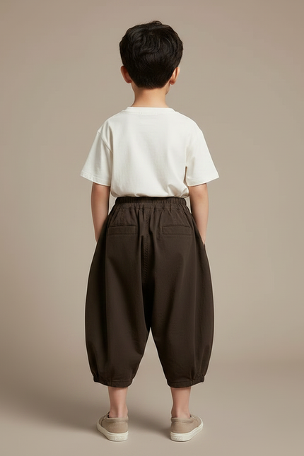 Pantalon Fluide Marron Ample Coton Plissé Enfant - Toile - vue 2