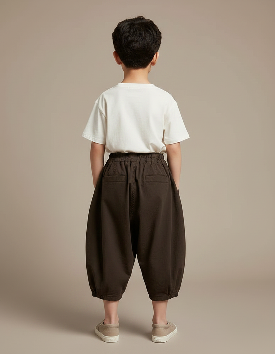 Pantalon Fluide Marron Ample Coton Plissé Enfant - Toile - vue 2