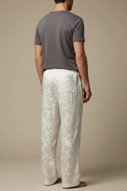 Pantalon Fluide Blanc Ample Jacquard Satiné Homme Élégant - vue 2
