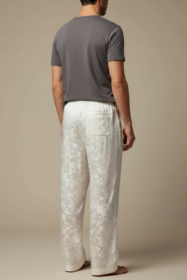 Pantalon Fluide Blanc Ample Jacquard Satiné Homme Élégant - vue 2