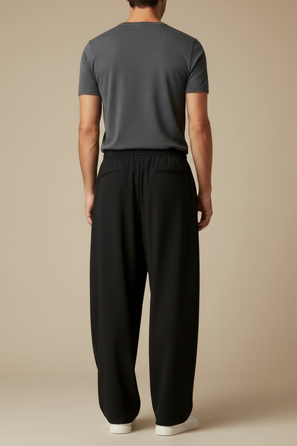 Pantalon Fluide Noir Ample Décontracté Homme Moderne - Viscose - vue 2