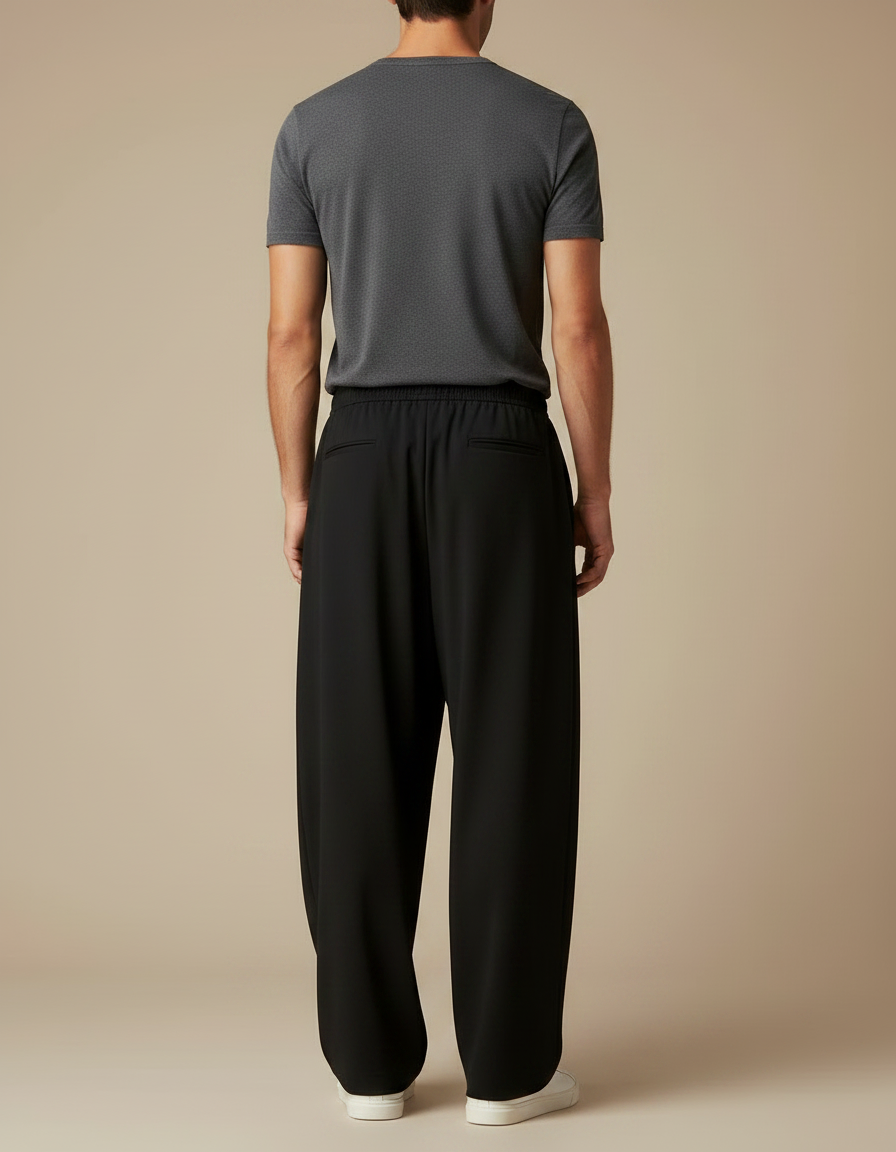 Pantalon Fluide Noir Ample Décontracté Homme Moderne - Viscose - vue 2