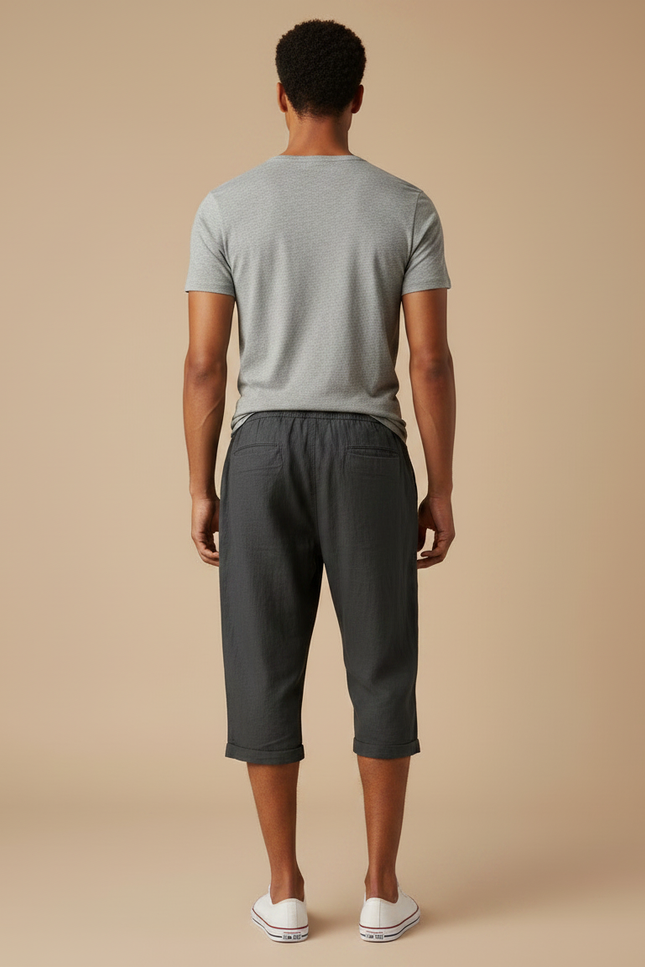 Pantalon Fluide Gris Cordon Ample Décontracté Léger - Lin - vue 2
