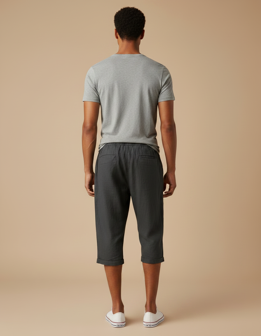 Pantalon Fluide Gris Cordon Ample Décontracté Léger - Lin - vue 2