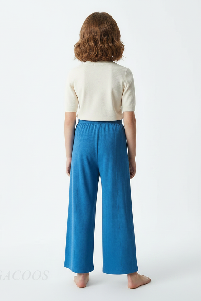 Pantalon Fluide Bleu Céleste Ample Confortable Fille - Maille - vue 2