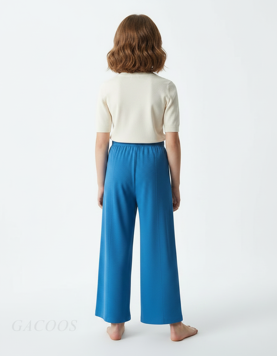 Pantalon Fluide Bleu Céleste Ample Confortable Fille - Maille - vue 2