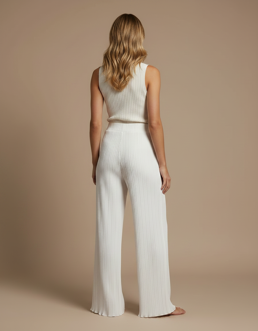 Pantalon Fluide Blanc Plissé Ample Décontracté Chic - Maille - vue 2