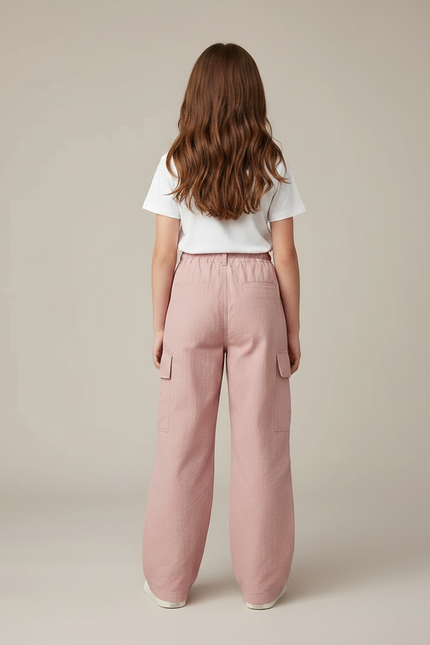 Pantalon Fluide Cargo Rose Ample Décontracté Jeune Fille - Polyester - vue 2