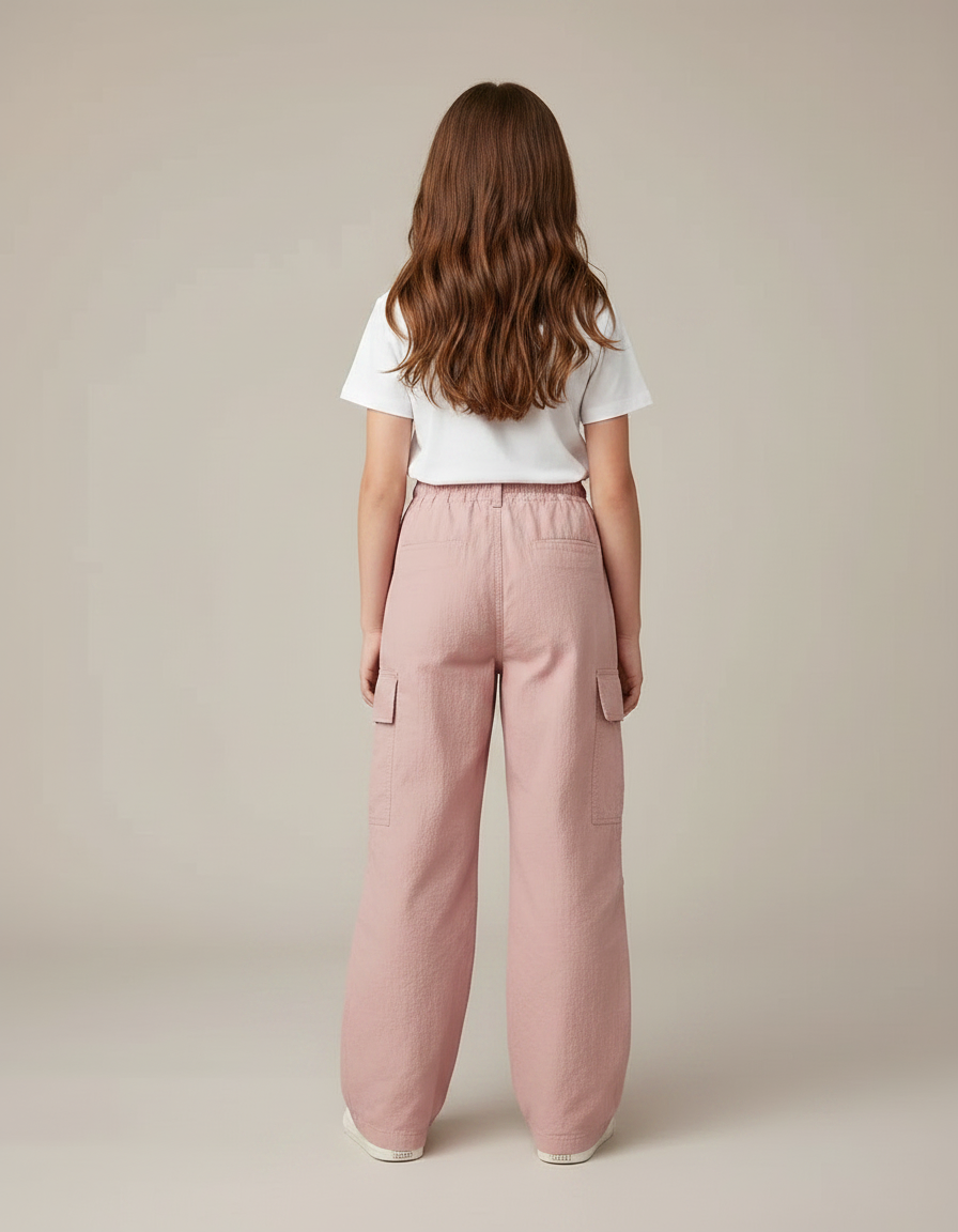 Pantalon Fluide Cargo Rose Ample Décontracté Jeune Fille - Polyester - vue 2