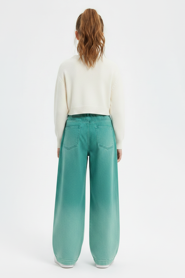 Pantalon Fluide Vert Dégradé Ample Coton Enfant - Jean - vue 2