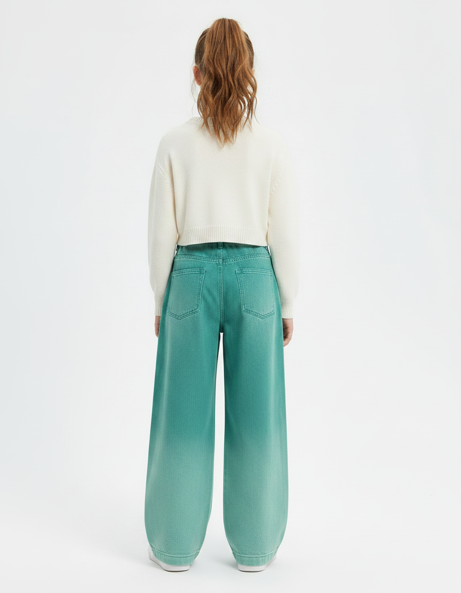 Pantalon Fluide Vert Dégradé Ample Coton Enfant - Jean - vue 2