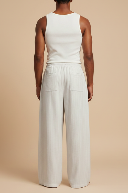 Pantalon Fluide Écru Ample Côtelé Cordon Décontracté - Blanc Cordé - vue 2