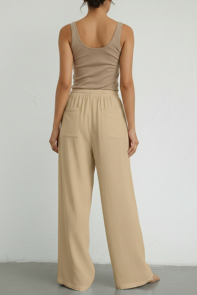 Pantalon Fluide Beige Cordon Ample Décontracté - Lin - vue 2