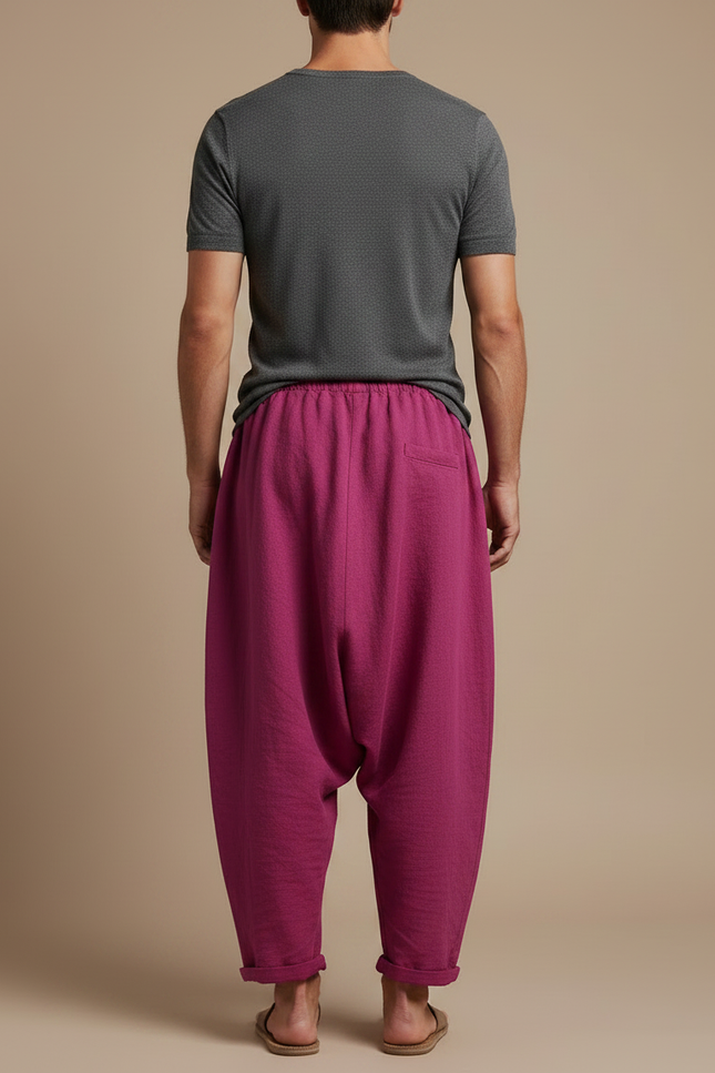 Pantalon Fluide Lin Ample Sarouel Magenta Homme - Rose - vue 2