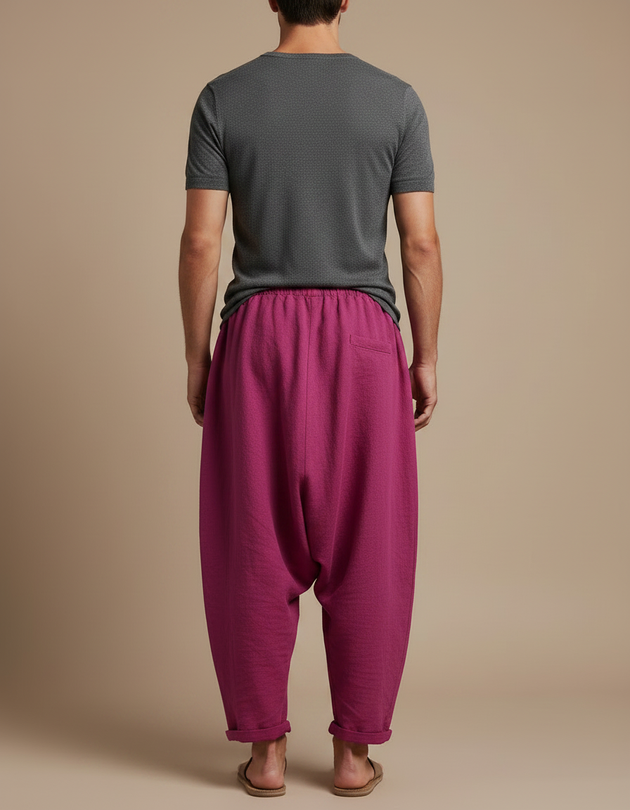 Pantalon Fluide Lin Ample Sarouel Magenta Homme - Rose - vue 2