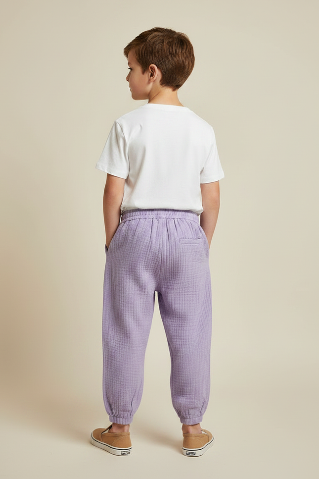 Pantalon Fluide Lilas Ample Coton Gaze Confortable Garçon - Violet - vue 2