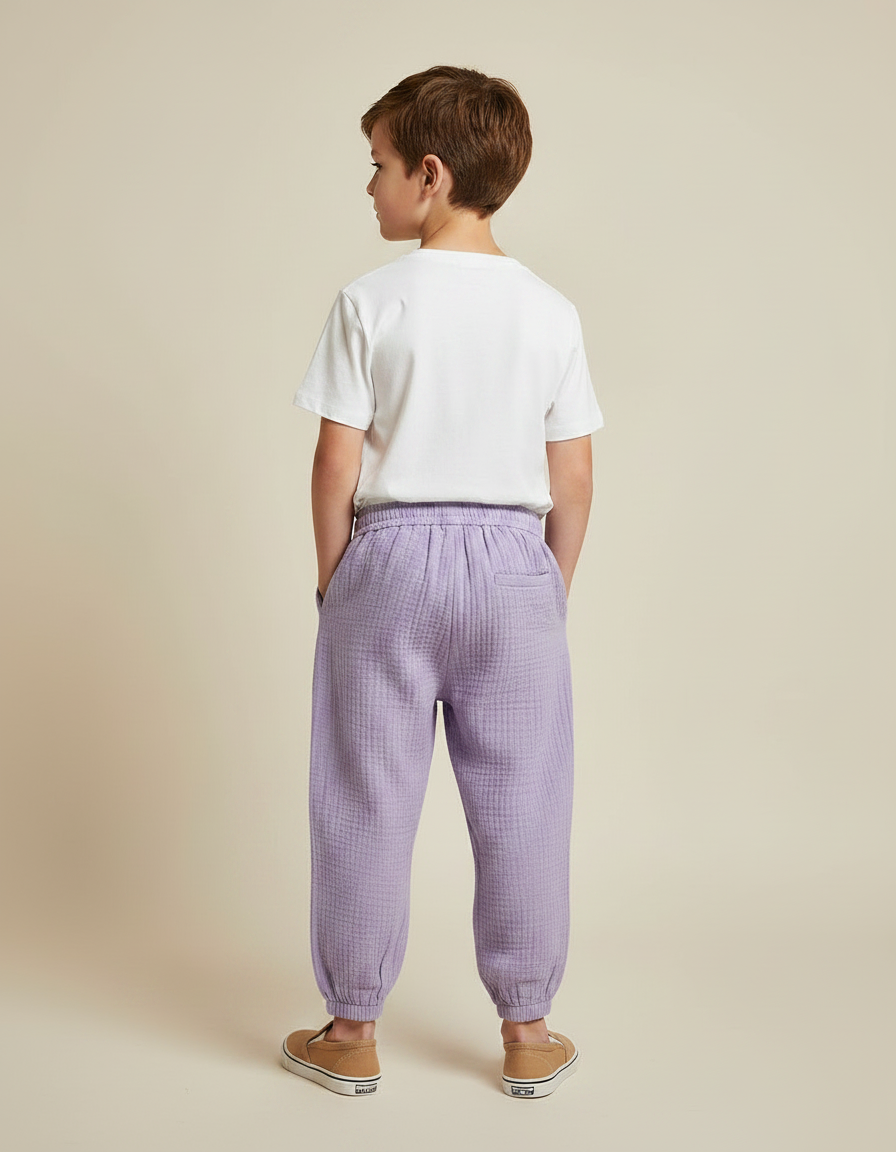 Pantalon Fluide Lilas Ample Coton Gaze Confortable Garçon - Violet - vue 2