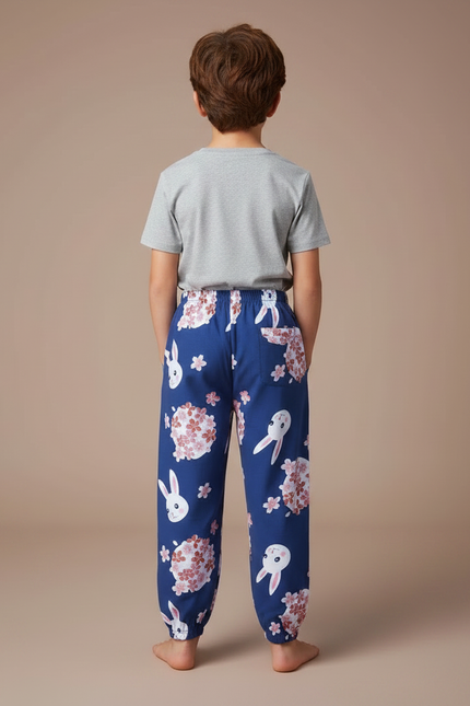 Pantalon Fluide Bleu Lapins Fleurs Ample Enfant - Viscose - vue 2