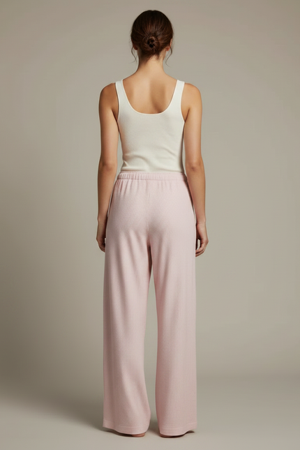 Pantalon Fluide Rose Côtelé Ample Décontracté - Maille - vue 2