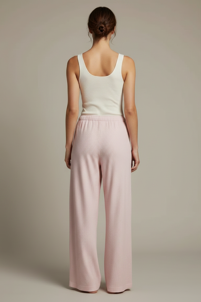 Pantalon Fluide Rose Côtelé Ample Décontracté - Maille - vue 2